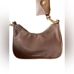 Like Dreams Brown Nylon Shoulder Bag with Crossbody Strap and Coin Purse